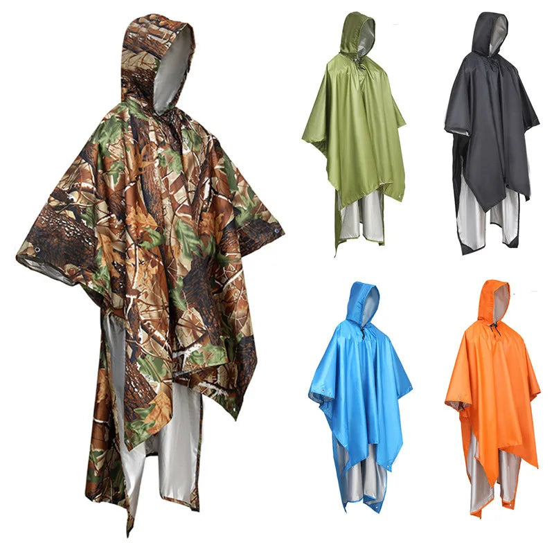 Portable Multifunctional 3 In 1 Rain Coat Hiking Camping Raincoat Poncho Mat Awning Durable Outdoor Activity Rain Gear Supplie