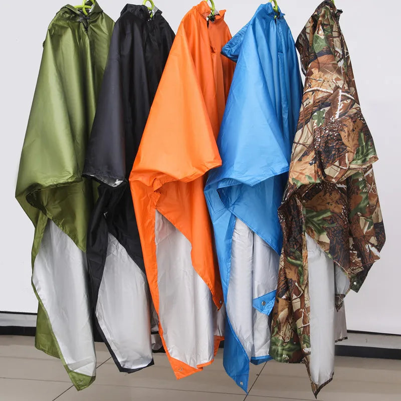 Portable Multifunctional 3 In 1 Rain Coat Hiking Camping Raincoat Poncho Mat Awning Durable Outdoor Activity Rain Gear Supplie